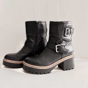 Esprit Women’s 7 Black Faux Leather Biker Platform Mid Calf Chunky Boot Lug Sole